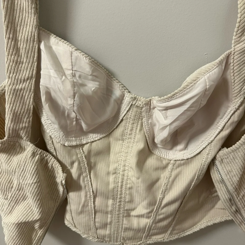 Cream Ribbed Crop Top - Picture 5 of 6